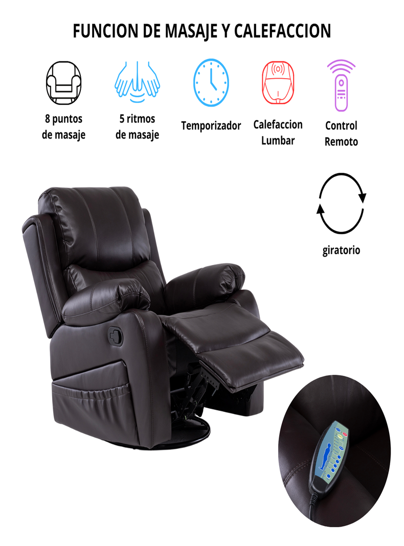 BERGER RECLINABLE PRO BROWN CON VIBROMASAJE 8 PUNTOS + CONTROL REMOTO + CALEFACCION + MECEDOR-2