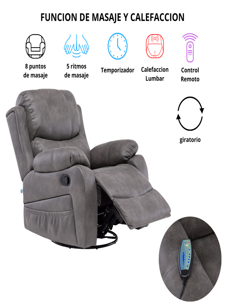 BERGER RECLINABLE PRO GREY CON VIBROMASAJE 8 PUNTOS + CONTROL REMOTO + CALEFACCION + MECEDOR-2