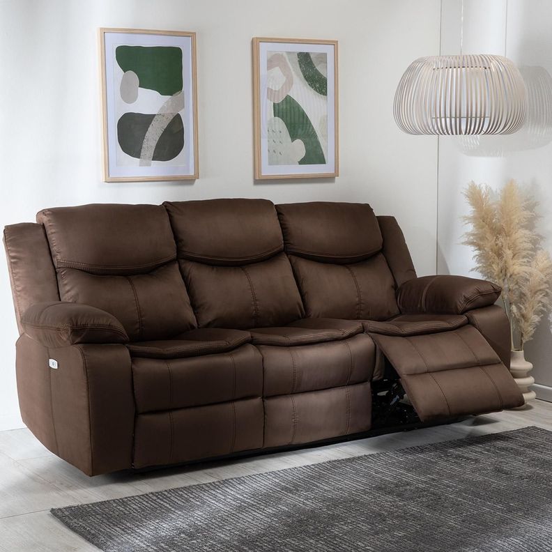 Sillon 3 cuerpos brown reclinable electrico + usb -2