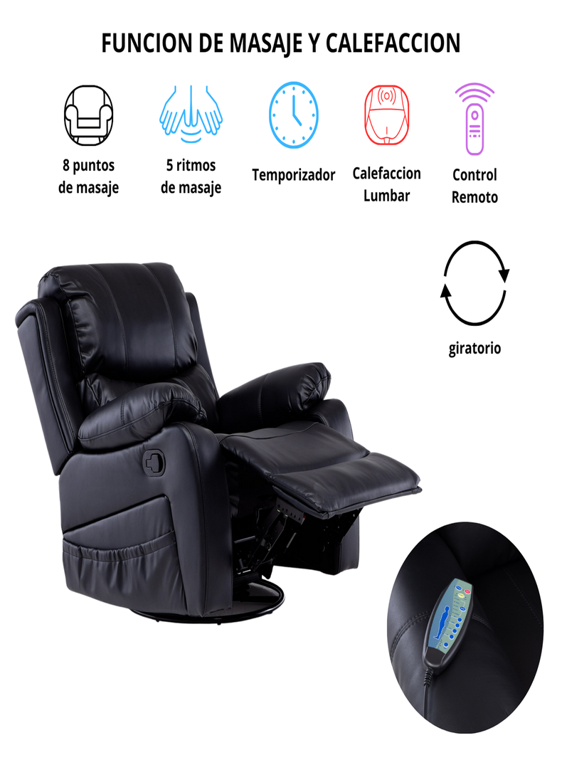 BERGER RECLINABLE PRO BLACK CON VIBROMASAJE 8 PUNTOS + C.REMOTO-2