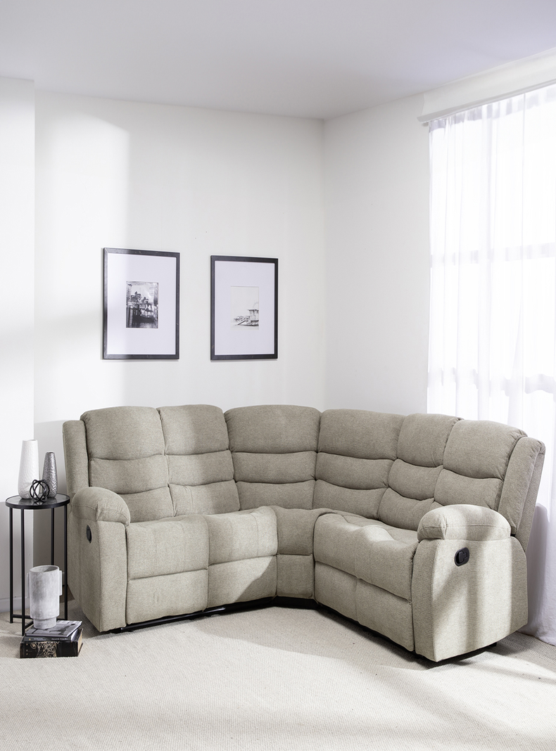 SECCIONAL RECLINABLE CURVO NEW BEIGE + POSAVASOS DE ALUMINIO-1
