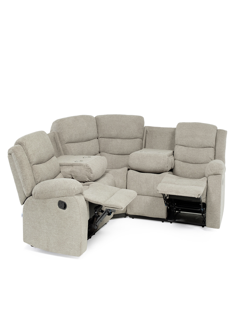 SECCIONAL RECLINABLE CURVO NEW BEIGE + POSAVASOS DE ALUMINIO-2
