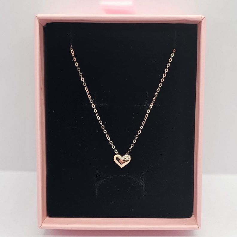 CADENA ESLABONES ORO ROSADO 18K COLGANTE CORAZÓN CON DIAMANTE 1P-3