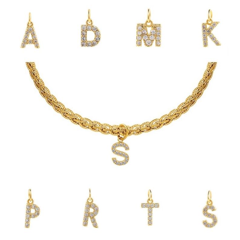 Collar Baño Oro 18k Letra Inicial B Brillitos Tejido Dragón-0