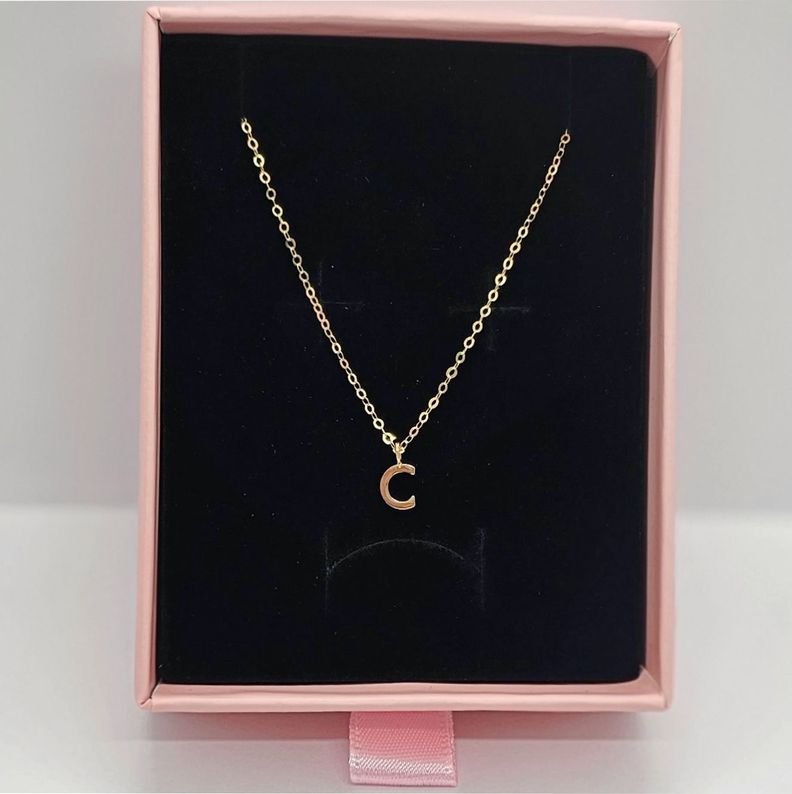 Cadena Eslabones Oro Amarillo 18k Colgante Letra Inicial C 18k-1