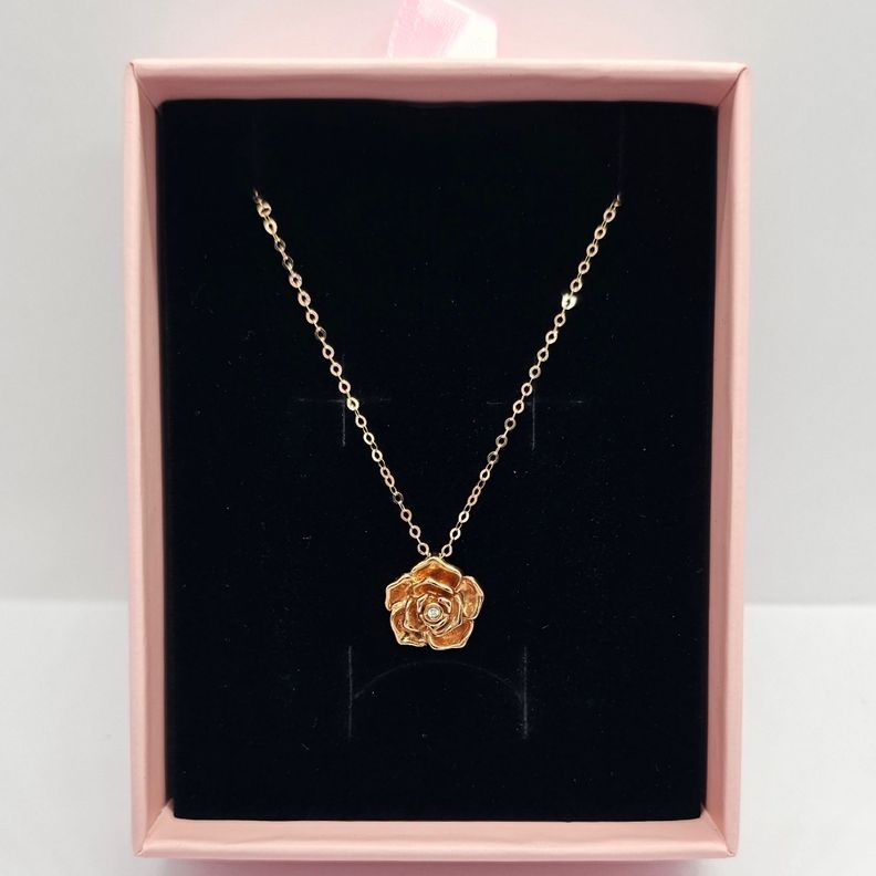 Cadena Eslabones Oro Rosado 18k Colgante Rosa 18k Diamante 1 Punto-4
