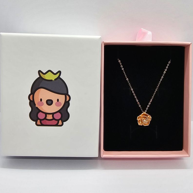 Cadena Eslabones Oro Rosado 18k Colgante Rosa 18k Diamante 1 Punto-5