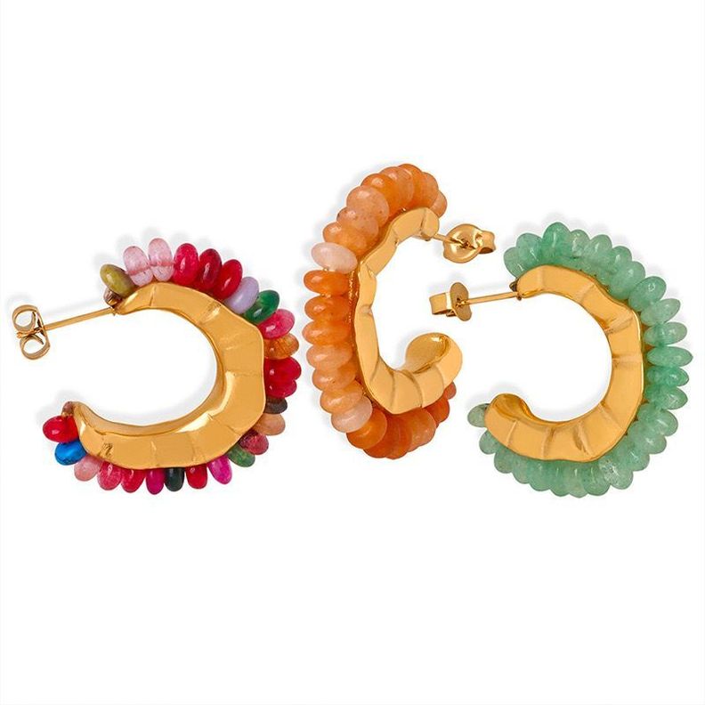 Aros Bano Oro 18k Argollas Piedrecillas Varias Dorado