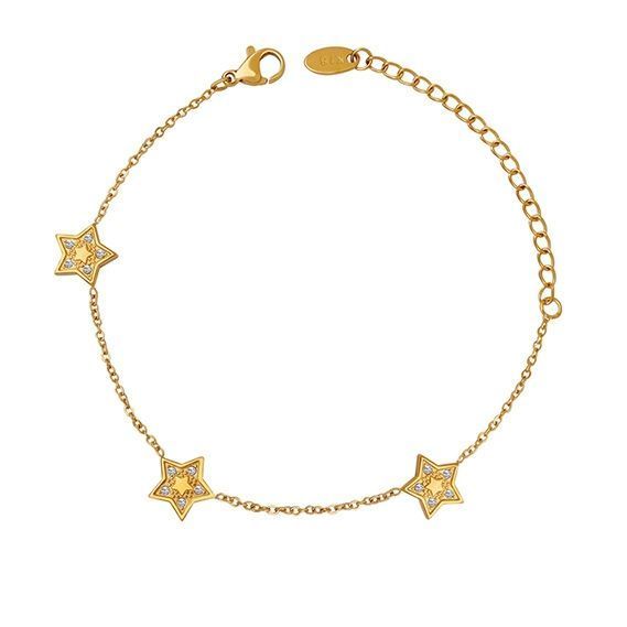 Pulsera Baño Oro Amarillo 18k Estrellas Circones-0