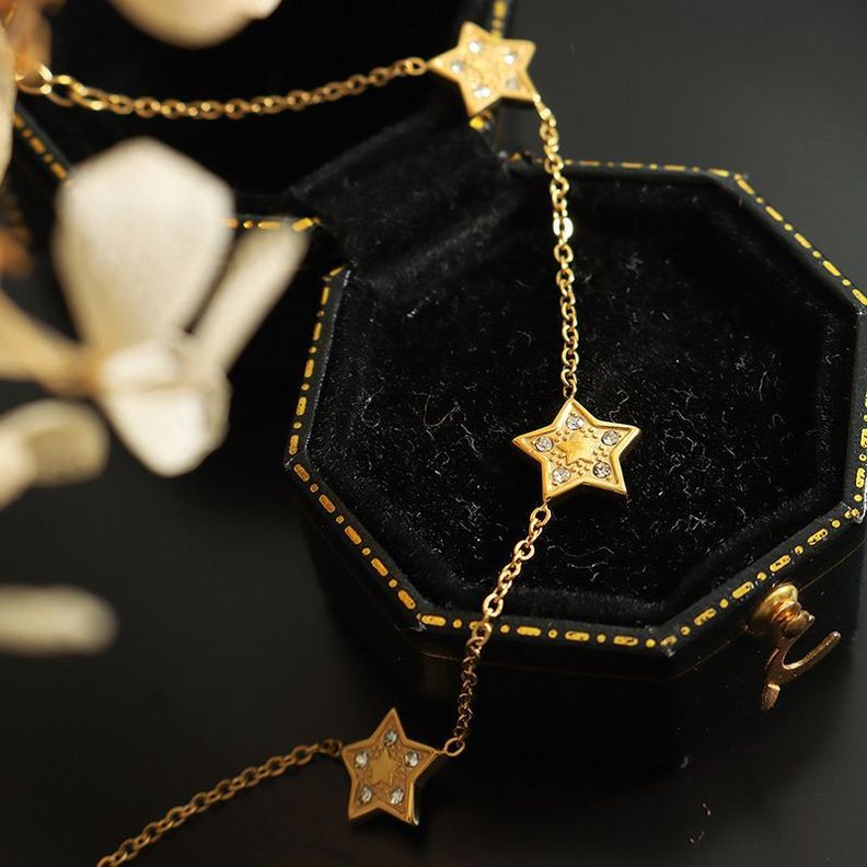 Pulsera Baño Oro Amarillo 18k Estrellas Circones-1