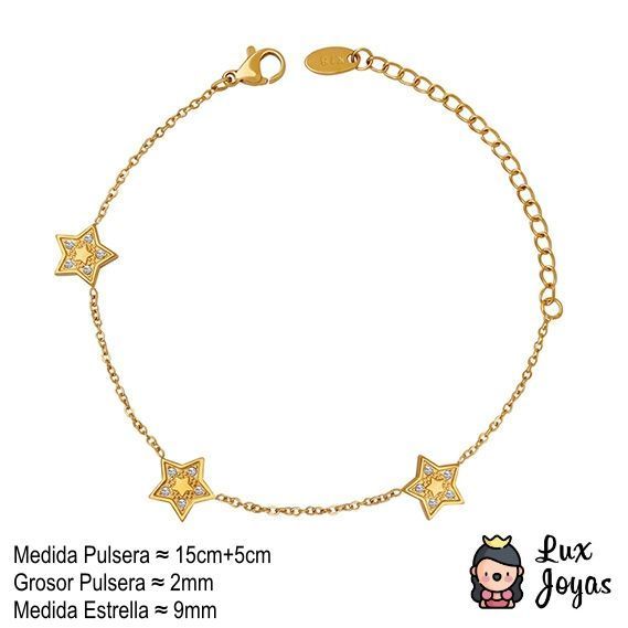 Pulsera Baño Oro Amarillo 18k Estrellas Circones-3