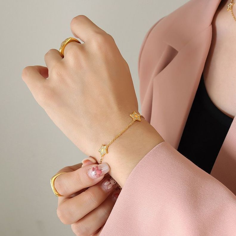 Pulsera Baño Oro Amarillo 18k Estrellas Circones-2