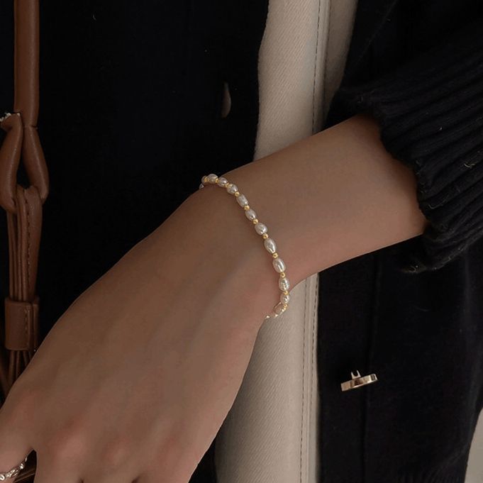Pulsera Baño Oro Amarillo 18k Perla Agua Dulce Pelotitas-2