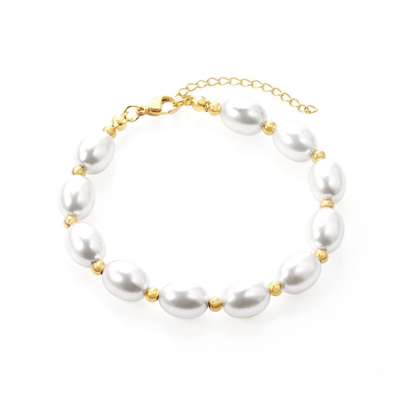 Pulsera Baño Oro Amarillo 18k Perla Agua Dulce Pelotitas-0