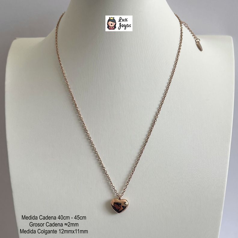 Collar Baño Oro Rosado 18k Corazón Liso-3