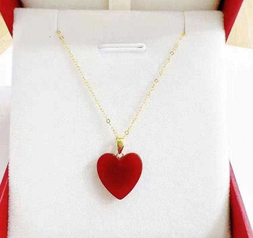 CADENA ESLABONES ORO AMARILLO 18K COLGANTE CORAZÓN ÁGATA L-1