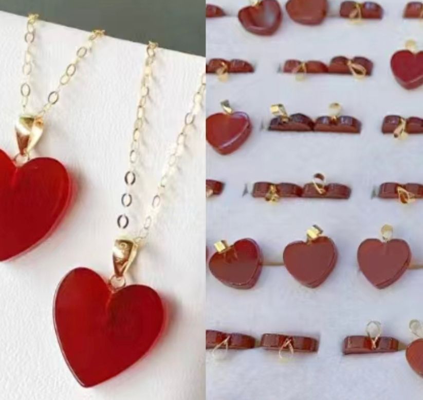 CADENA ESLABONES ORO AMARILLO 18K COLGANTE CORAZÓN ÁGATA L-2