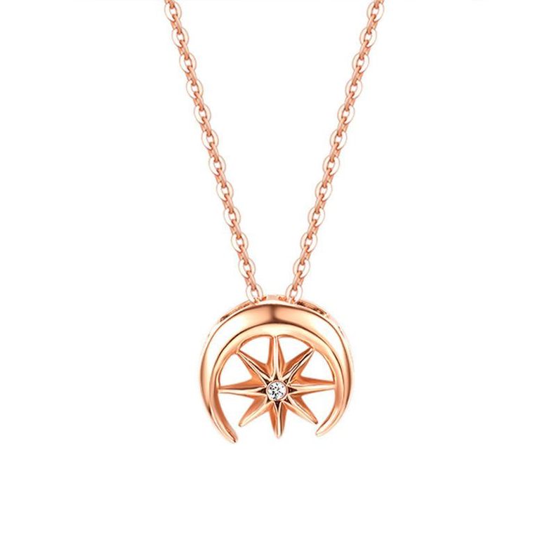 CADENA ESLABONES ORO ROSADO 18K COLGANTE LUNA ESTRELLA CON DIAMANTE 1P-0