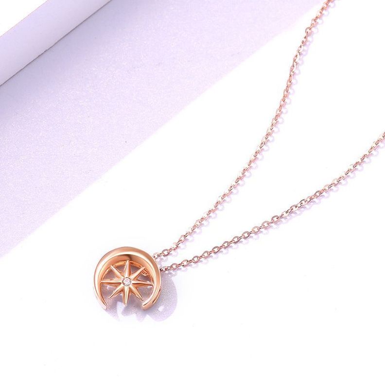 CADENA ESLABONES ORO ROSADO 18K COLGANTE LUNA ESTRELLA CON DIAMANTE 1P-1