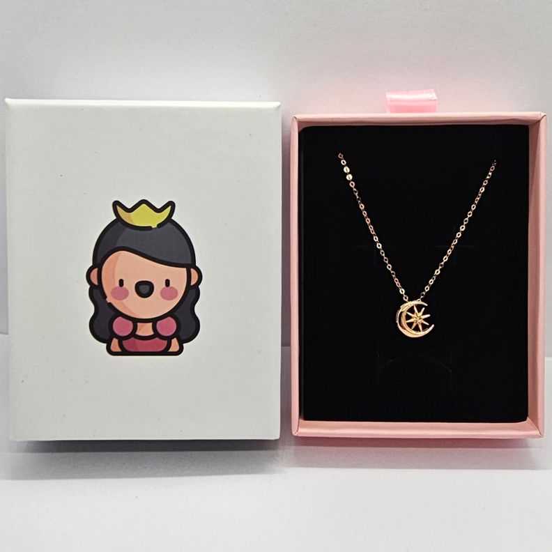 CADENA ESLABONES ORO ROSADO 18K COLGANTE LUNA ESTRELLA CON DIAMANTE 1P-6
