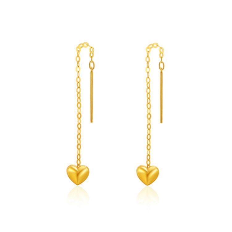 AROS LARGOS CADENA CORAZÓN 3D ORO AMARILLO 18K-0
