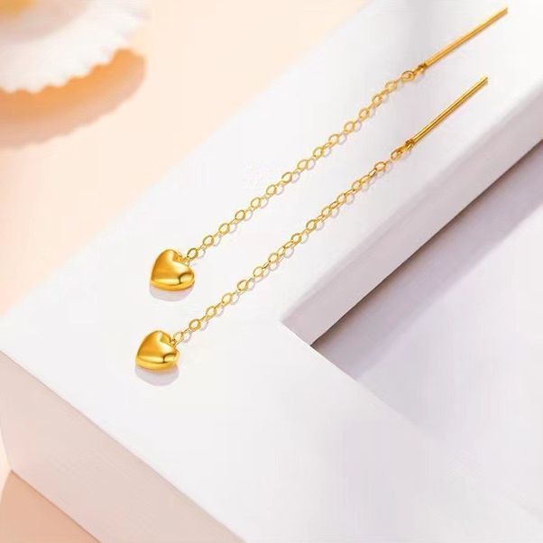 AROS LARGOS CADENA CORAZÓN 3D ORO AMARILLO 18K-1