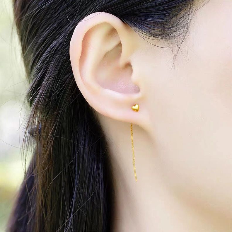 AROS LARGOS CADENA CORAZÓN 3D ORO AMARILLO 18K-4