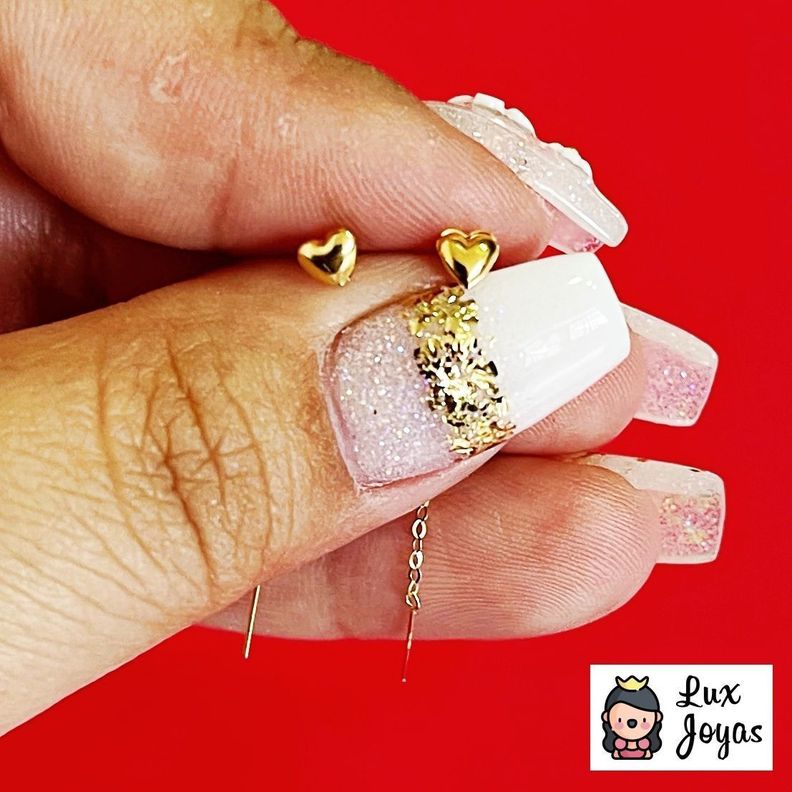 AROS LARGOS CADENA CORAZÓN 3D ORO AMARILLO 18K-5