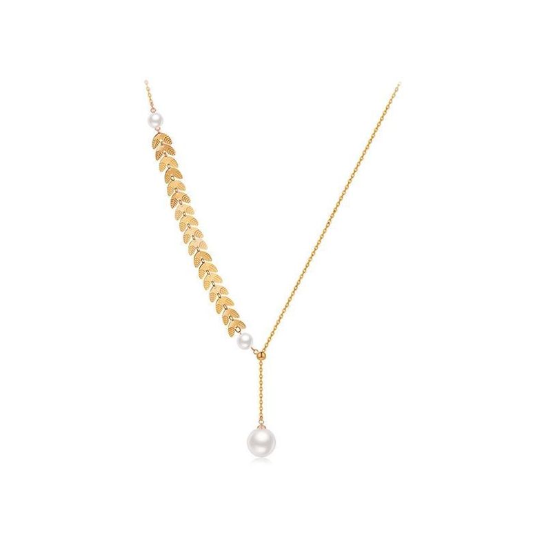 Collar Bano Oro Rosado 18 Kilates Perla Hojas Ajustable Rose Gold