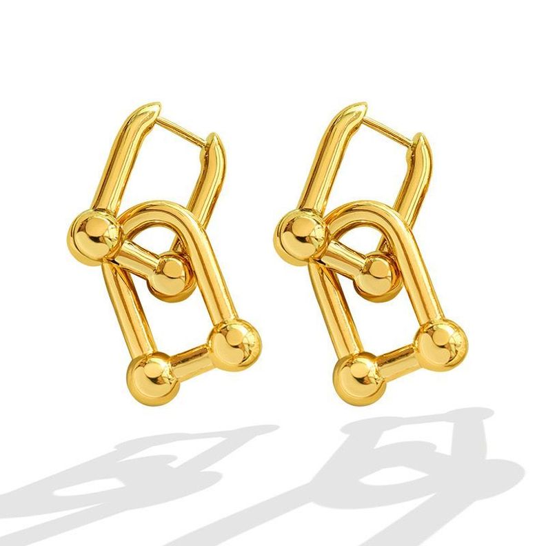 Aros Bano Oro 18k Largos Nudo Herradura Dorado