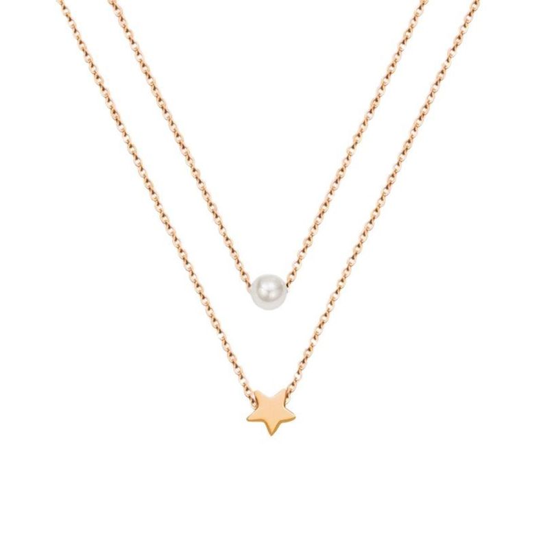 Collar Baño De Oro Rosado 18k Doble Perla Estrella-0
