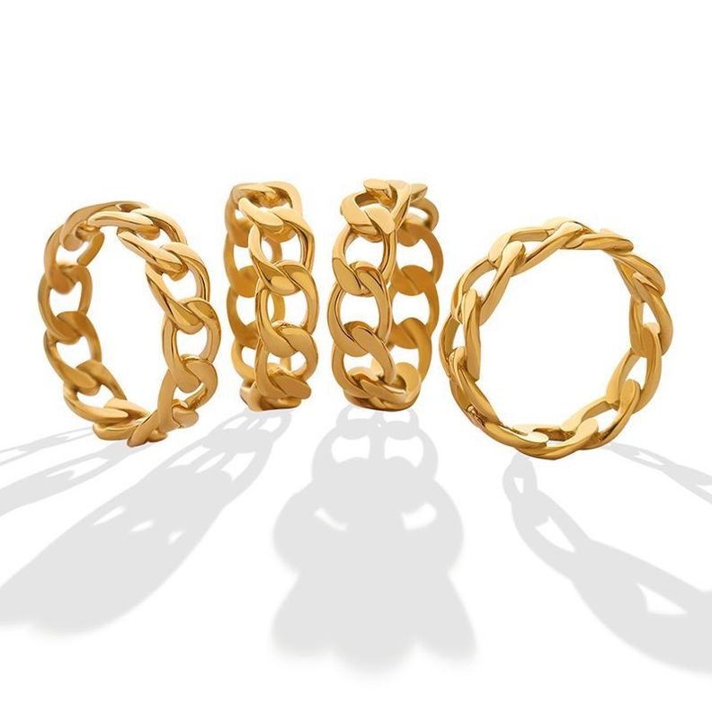 Anillo Baño Oro Amarillo 18 Kilates Cadena Grumet #13HK-0
