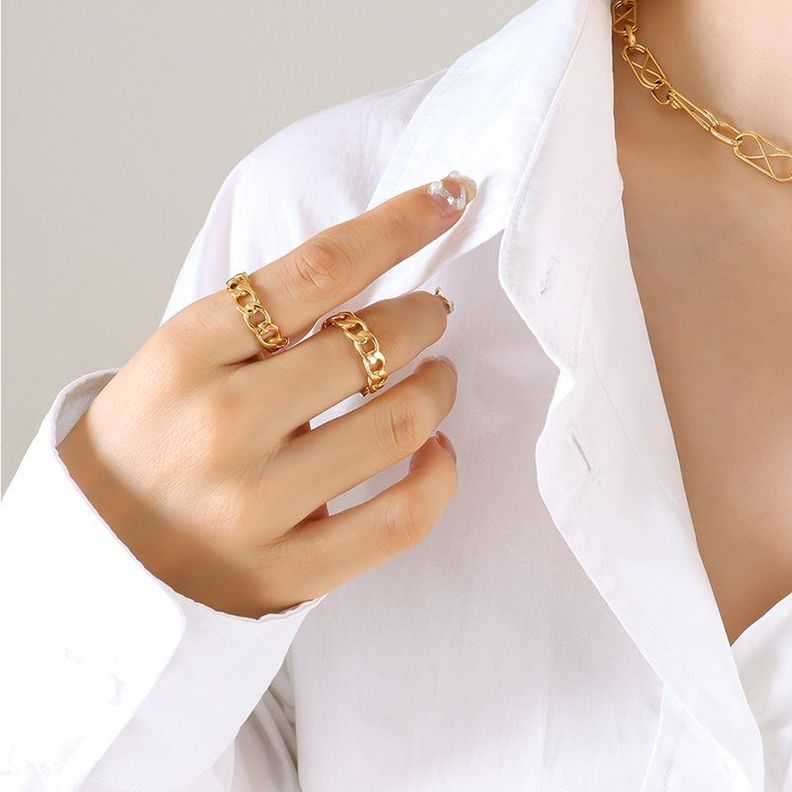 Anillo Baño Oro Amarillo 18 Kilates Cadena Grumet #13HK-2