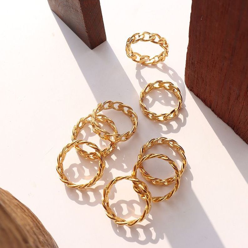 Anillo Baño Oro Amarillo 18 Kilates Cadena Grumet #13HK-1