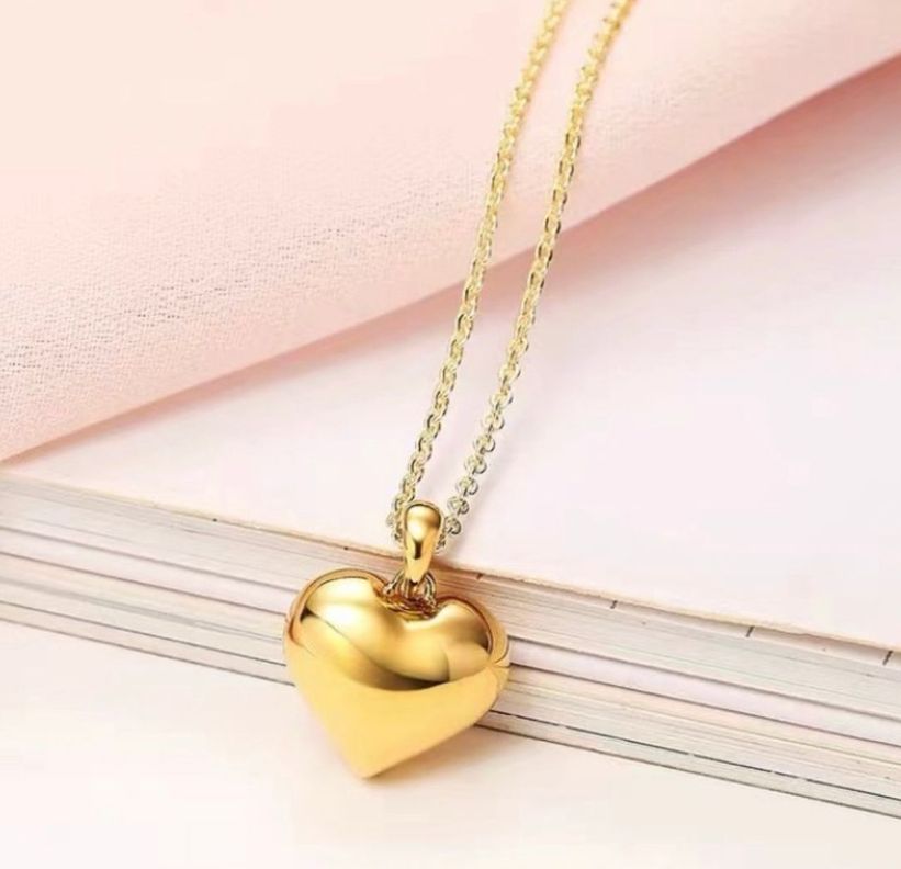 Cadena Eslabones Oro Amarillo 18K Corazón Inflado 18K-1