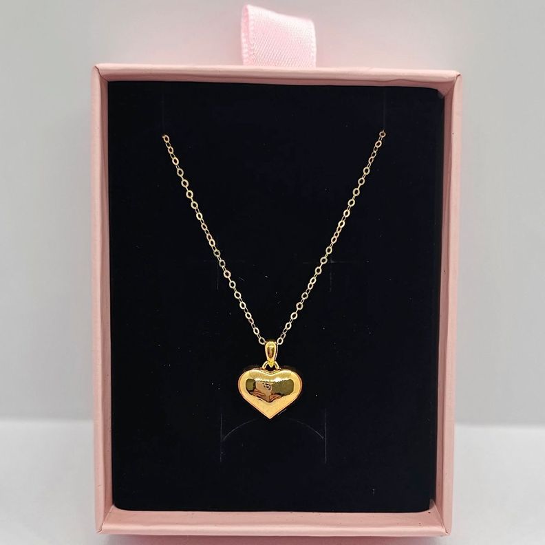 Cadena Eslabones Oro Amarillo 18K Corazón Inflado 18K-3