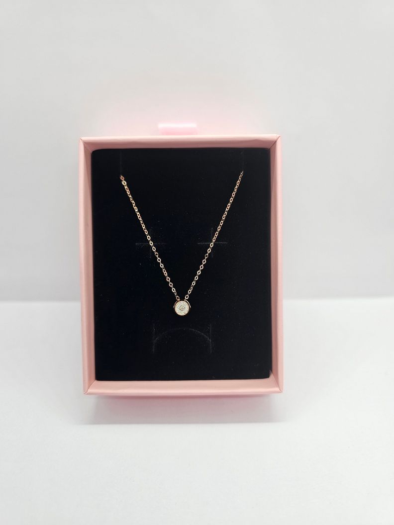 CADENA ESLABONES ORO ROSADO 18K COLGANTE PUNTO DE LUZ DIAMANTE 2P-2