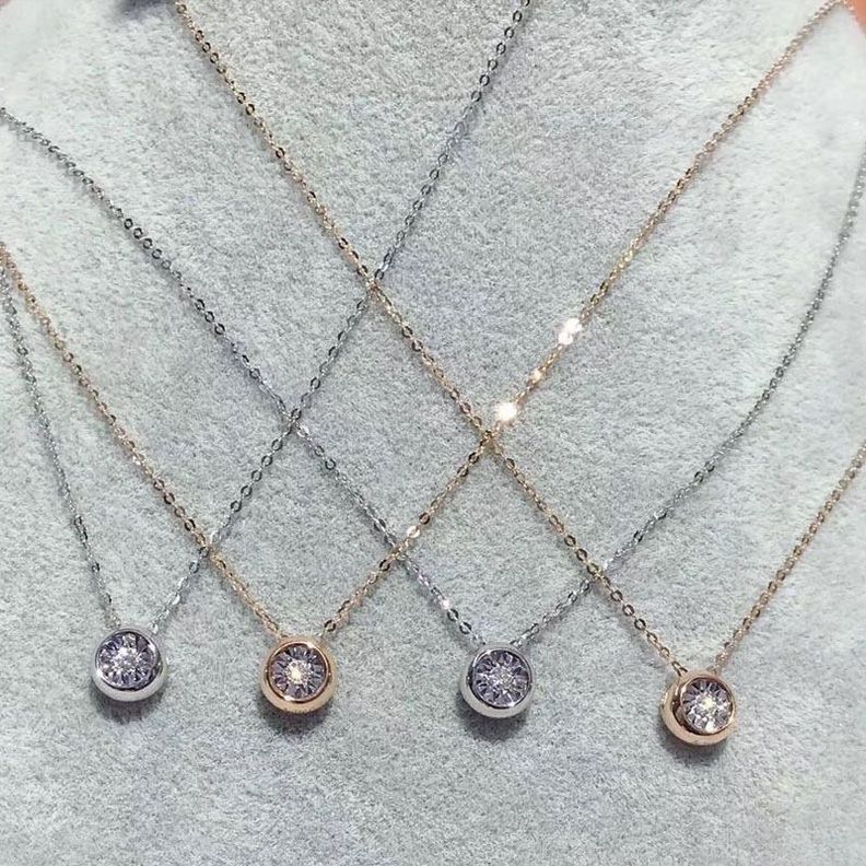 CADENA ESLABONES ORO ROSADO 18K COLGANTE PUNTO DE LUZ DIAMANTE 2P-1