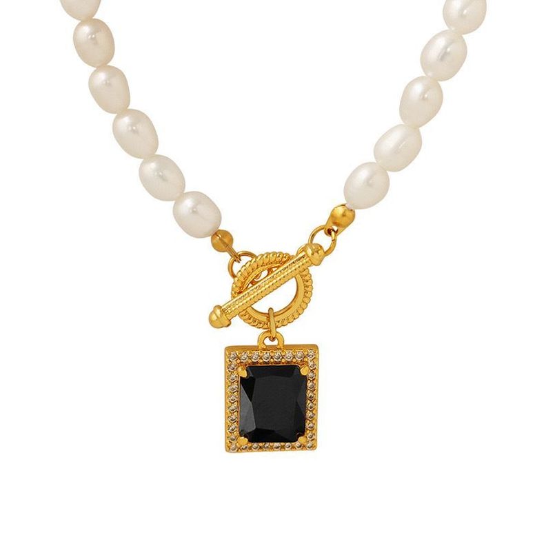 Collar Bano Oro 18k Perlas Agua Dulce Timon Onix Dorado