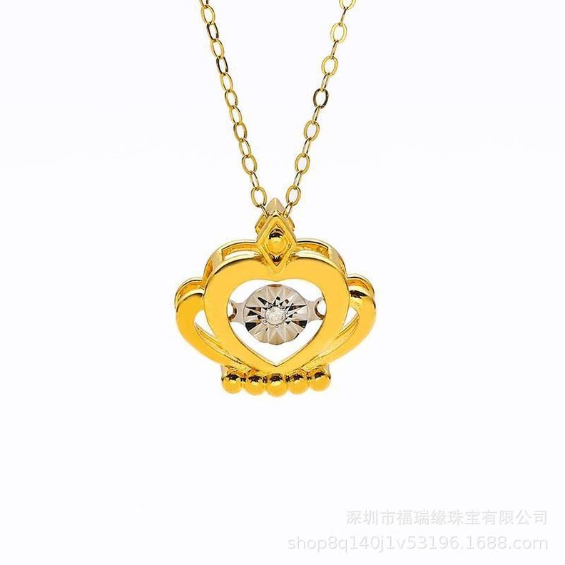 CADENA ESLABONES ORO AMARILLO 18K COLGANTE CORONA DIAMANTE 3P-0