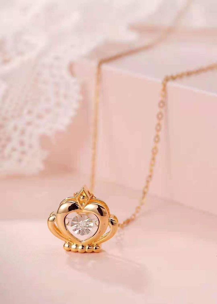 CADENA ESLABONES ORO AMARILLO 18K COLGANTE CORONA DIAMANTE 3P-1