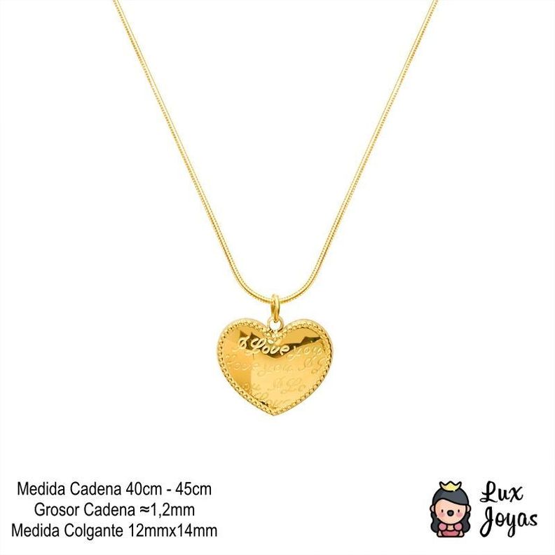 Collar Baño Oro Amarillo 18 Kilates Cola Topo Corazón Love You-3