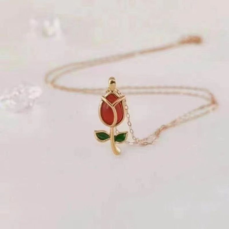 CADENA ESLABONES ORO AMARILLO 18K COLGANTE ROSA ÁGATA ROJO DE PROTECCIÓN 18K-3
