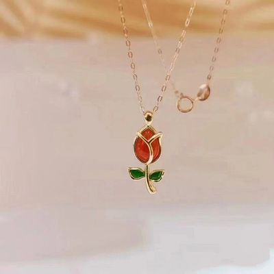 CADENA ESLABONES ORO AMARILLO 18K COLGANTE ROSA ÁGATA ROJO DE PROTECCIÓN 18K-2