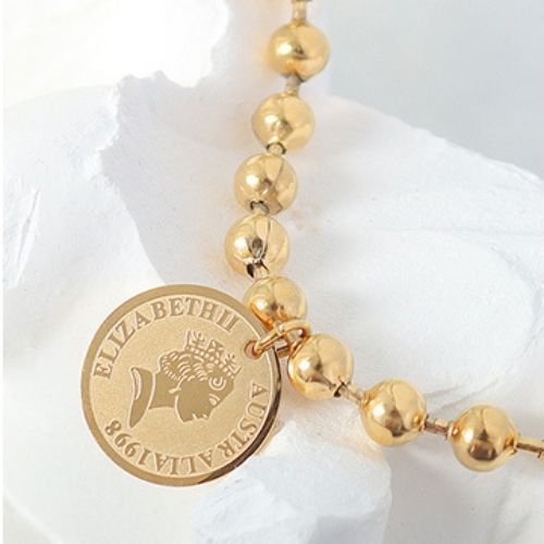 Pulsera Baño Oro Amarillo 18k Pelotitas Disco Reina-1