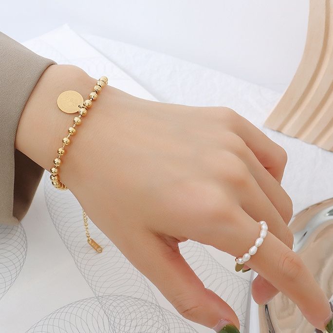 Pulsera Baño Oro Amarillo 18k Pelotitas Disco Reina-3