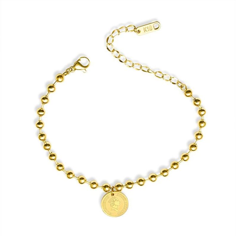 Pulsera Baño Oro Amarillo 18k Pelotitas Disco Reina-0