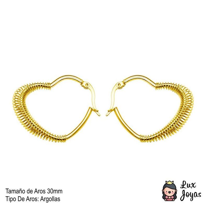 Aros Baño Oro Amarillo 18k Argollas Corazón Resorte S-3