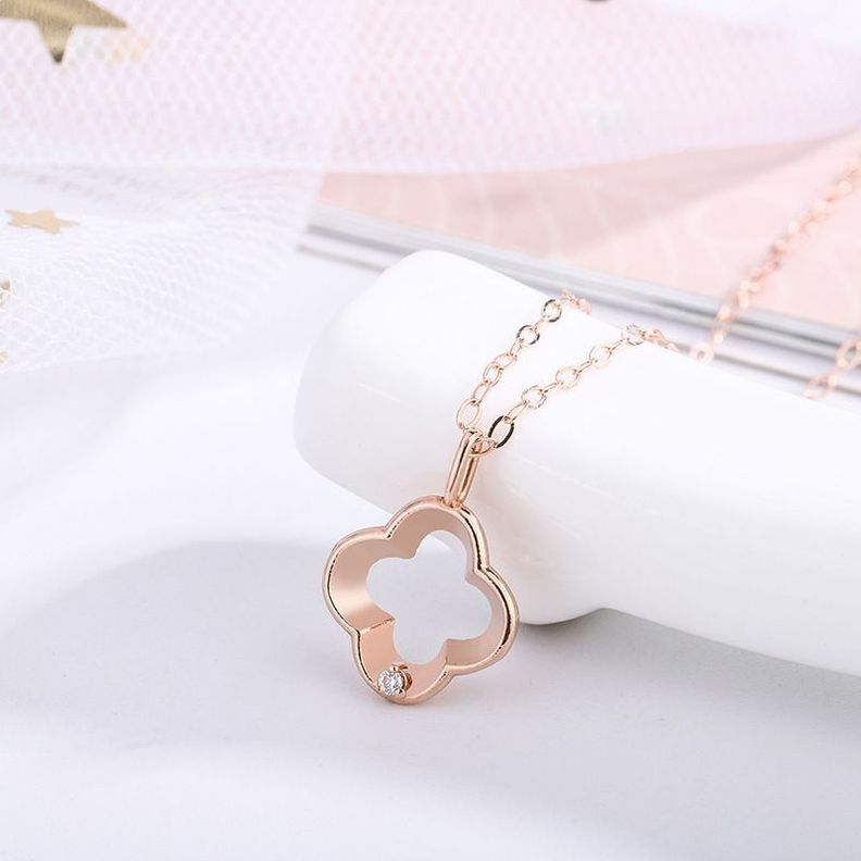 CADENA ESLABONES ORO ROSADO 18K COLGANTE TREBOL L DIAMANTE 1P-1