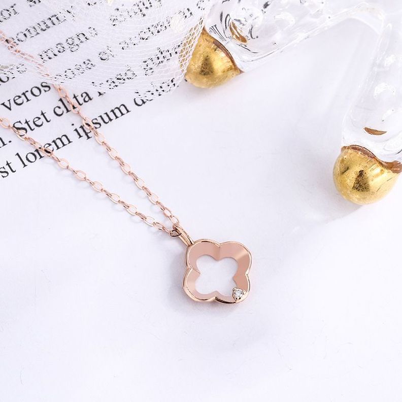 CADENA ESLABONES ORO ROSADO 18K COLGANTE TREBOL L DIAMANTE 1P-2